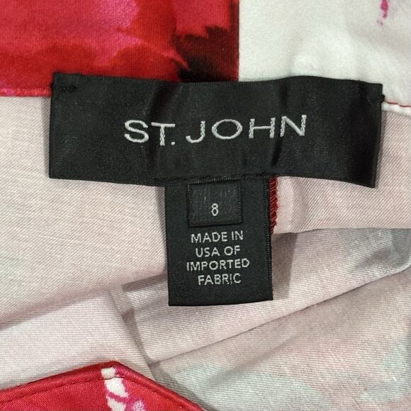 St John Size 8 Red White Floral Straight Leg Ankle Pants USA Designer - Picture 2 of 5